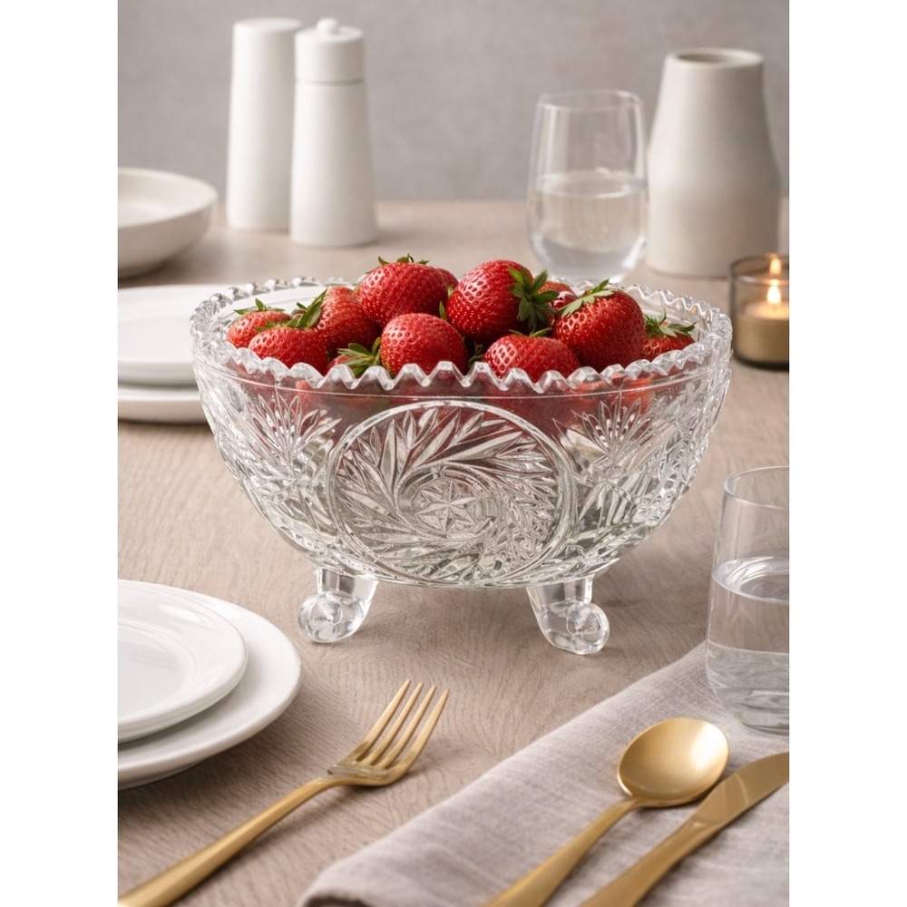 CRYSTAL Footed Bowl In A Pinwheel Design RARE Jigsaw Edge‎